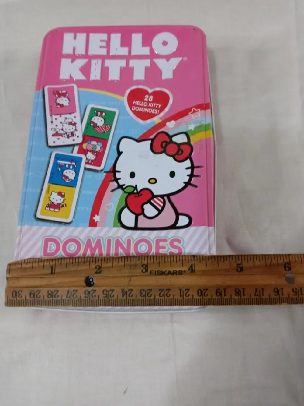 *Empty Box* Hello Kitty Dominoes Iron Tin Storage Box *VINTAGE* in Good Cond